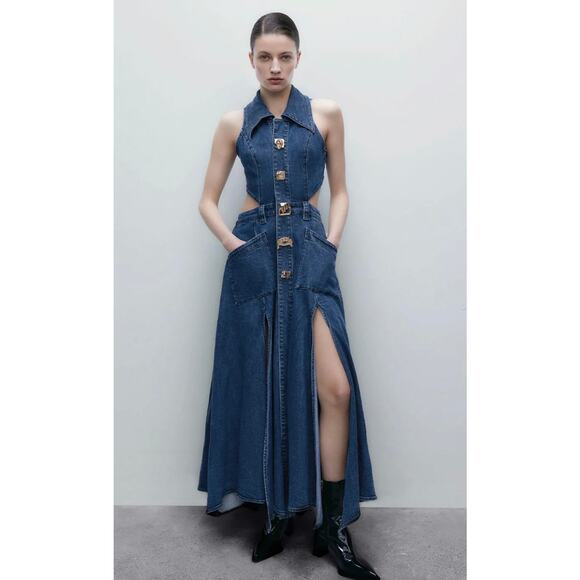 Urban Revivo Dresses & Skirts - Urban Revivo Cut-Out Denim Maxi Dress US 4 / small